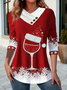T-shirts Décontracté Printemps / Automne Verre à Vin de Noël Coton Micro-élasticité Ample Noël Manches Longues Régulier pour Femmes