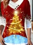 T-shirts Décontracté Printemps / Automne Sapin de Noël Coton Micro-élasticité Vacances Ample Noël Droit pour Femmes