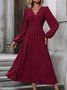 Femmes Floral Rouge Vineux Col V Confortable Robe Maxi Élégant