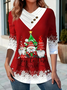 T-shirts Décontracté Printemps / Automne Noël Coton Micro-élasticité Fête Manches Longues Droit Régulier pour Femmes