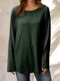 Top Gris Coton Décontracté Col Rond Unicolore manches longues ample et confortable