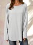Top Gris Coton Décontracté Col Rond Unicolore manches longues ample et confortable