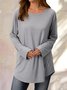 Top Gris Coton Décontracté Col Rond Unicolore manches longues ample et confortable