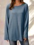 Top Gris Coton Décontracté Col Rond Unicolore manches longues ample et confortable
