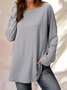 Top Gris Coton Décontracté Col Rond Unicolore manches longues ample et confortable