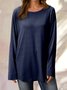 Top Gris Coton Décontracté Col Rond Unicolore manches longues ample et confortable