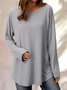 Top Gris Coton Décontracté Col Rond Unicolore manches longues ample et confortable