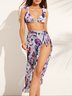 Bikini avec Blouse de Couverture Femmes Floral Été Élégant Polyester Col V Imprimé Vacances Élasticité moyenne Gallus