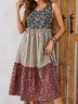 Femmes Floral Multicolore Col Rond Confortable Joint Fendu Robe Mi-Longue Décontracté