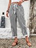 Pantalons Femmes Rayé Décontracté Printemps / Automne Coton Aucune élasticité Quotidien Droit Régulier Poche Couture