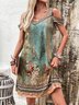 Femmes Floral Vert Col V Confortable Mini Robe Décontracté