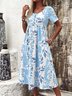 Femmes Floral Bleu Col Rond Confortable Robe Maxi Vacances