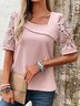 Chemises Femmes Décontracté Plain Été Coton Naturel Micro-élasticité Ample Dentelle Manches Courtes
