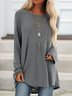Top Gris Coton Décontracté Col Rond Unicolore manches longues ample et confortable