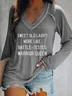 Imprimé de Lettre Manches Longues Col en V T-shirt Décontractés