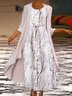Robe bohème chic Floral Décontracté Manches Courtes Tissé Robe Avec Manteau