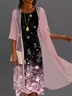 Robe en dentelle Deux Pièces Floral Sans Manches à Col Rond Imprimé Robe Avec Trois Trimestre Manteau