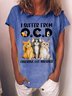 T-shirts Décontracté Été Chat Ample Manches Courtes Col Rond Régulier Droit Régulier pour Femmes