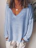 Décontracté Col V en Mélangé de Coton Manches Longues T-shirt