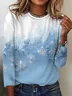 T-Chemise Décontracté Automne Noël Micro-Élasticité Ample Noël Col Rond H-ligne Régulier pour Femmes