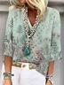 Chemises Décontracté Floral Printemps / Automne Polyester Col V Naturel Micro-élasticité Ample Manches 3/4 pour Femmes