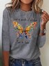 T-Chemise Femmes Décontracté Automne Papillon Quotidien Jersey Standard Col Rond H-ligne Régulier