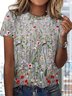 T-shirts Femmes Décontracté Floral Été Micro-élasticité Ample Jersey Col Rond Régulier Régulier
