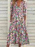 Robe chemise femme floral bohème col v décontracté demi manche