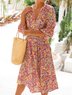 Robes Printemps / Automne Vacances Disty Floral Polyester Aucune élasticité Ample Mi-longue Régulier SV pour Femmes
