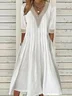 Robes Décontracté Plain Été Ample Dentelle Coton Et Lin Demi Manche Trapèze CC pour Femmes
