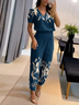 Deux Pièces Ensembles Décontracté Été Floral Motif Col V Ample Jersey Top Avec Pantalons Droit Régulier pour Femmes