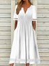 Robes Décontracté Plain Été Micro-élasticité Mi-longue Polyester Coton Manches Courtes Entaillé Régulier pour Femmes