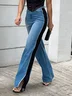 Jeans Bloc de Couleur Toutes Les Saisons Urbain Quotidien Taille Moyenne Pantalon droit Toile de Jean Long Droit pour Femmes