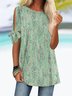 Chemises Floral Été Vacances Vacances Jersey Manches Courtes Col Rond Mi-long FF pour Femmes