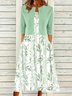 Deux Pièces Ensembles Femmes Printemps / Automne Élégant Floral Motif Léger Jersey Manches 3/4 Col Rond Manteau avec jupe Élasticité moyenne
