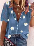 Blouses Femmes Floral Été Vacances Polyester Col Montant Manches Courtes Droit Régulier SV