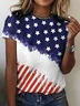 T-shirts Décontracté Été Drapeau des États-Unis Aucune élasticité Quotidien Manches Courtes Col Rond Régulier Droit pour Femmes