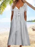 Femmes Rayé Blanc Entaillé Confortable Boucle Robe Mi-Longue Vacances