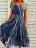 Robes Femmes Décontracté Abstrait Été Polyester Col V Vacances Maxi Meilleure vente Manches Courtes