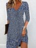 Femmes Abstrait Graphique Bleu Col V Confortable Robe Mi-Longue Décontracté
