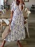 Robe Caftan Femmes Décontracté Bleu Floral Printemps Col V Aucune élasticité Quotidien Long Meilleure vente Trapèze
