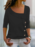 Chemises Décontracté Plain Printemps / Automne Boutonné Ample Asymétrique Régulier Droit Élasticité moyenne pour Femmes