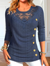 Chemises Décontracté Plain Printemps / Automne Boutonné Liste préférée Col Rond Mi-long Régulier EPE pour Femmes