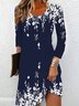 Femmes Floral Bleu Foncé Col Rond Confortable Robe Mi-Longue Décontracté