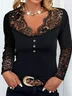 T-shirts Décontracté Plain Printemps / Automne Col V Micro-élasticité Dentelle Jersey Manches Longues Régulier Pour Grande taille