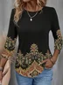 T-shirts Décontracté Ethnique Printemps / Automne Aucune élasticité Faire la navette Ample Manches Longues Col Rond Régulier pour Femmes