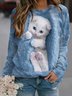 Sweat-shirts Femmes Décontracté Printemps / Automne Chat Polyester Micro-élasticité Quotidien Ample Col Rond Régulier
