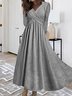 Femmes Plain Gris Col V Confortable Robe Maxi Décontracté