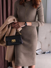 Femmes Plain Kaki Col Rond Confortable Robe Mi-Longue Décontracté