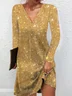 Femmes Plain Argent Col V Confortable Robe Mi-Longue Élégant